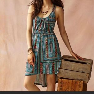 Anthropologie Teal Multicolor Printed Midi Dress